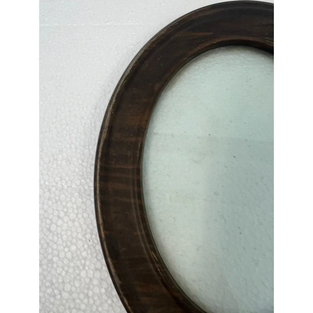 Vintage 1940s Faux Wood Tin Oval Picture Frame w Glass Round Art Deco Metal 6x8